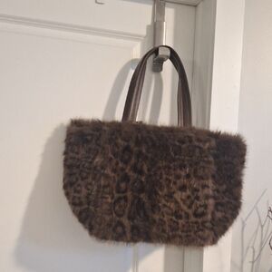 GAP Brown Leopard Print Faux Fur Tote